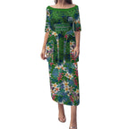 Canberra Raiders Puletasi Tropical Hibiscus Floral Pattern With Green And Navy Accents
