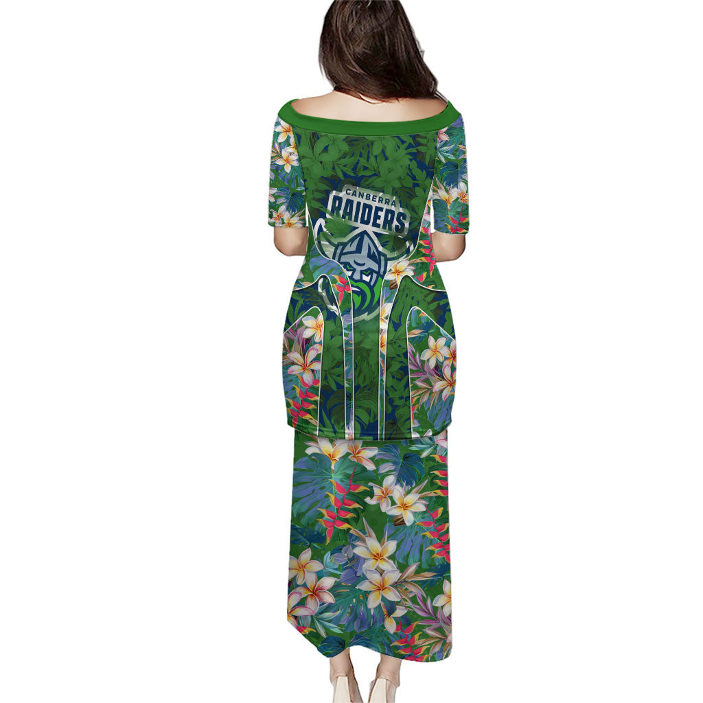 Canberra Raiders Puletasi Tropical Hibiscus Floral Pattern With Green And Navy Accents