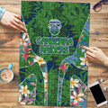 Canberra Raiders Puzzle Tropical Hibiscus Floral Pattern With Green And Navy Accents