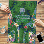 Canberra Raiders Puzzle Tropical Hibiscus Floral Pattern With Green And Navy Accents
