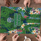 Canberra Raiders Puzzle Tropical Hibiscus Floral Pattern With Green And Navy Accents