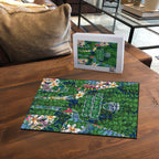 Canberra Raiders Puzzle Tropical Hibiscus Floral Pattern With Green And Navy Accents