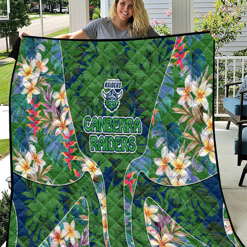 Canberra Raiders Quilt Tropical Hibiscus Floral Pattern With Green And Navy Accents