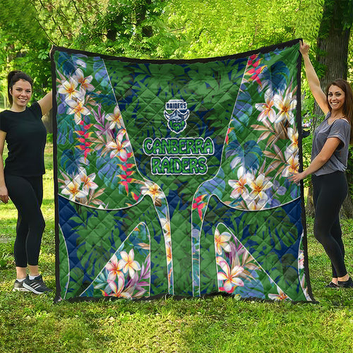 Canberra Raiders Quilt Tropical Hibiscus Floral Pattern With Green And Navy Accents