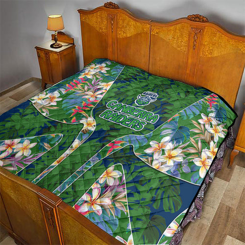 Canberra Raiders Quilt Tropical Hibiscus Floral Pattern With Green And Navy Accents