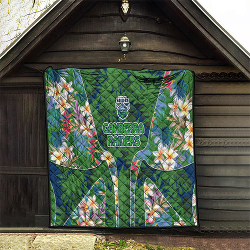 Canberra Raiders Quilt Tropical Hibiscus Floral Pattern With Green And Navy Accents