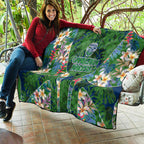 Canberra Raiders Quilt Tropical Hibiscus Floral Pattern With Green And Navy Accents