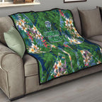 Canberra Raiders Quilt Tropical Hibiscus Floral Pattern With Green And Navy Accents
