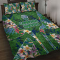 Canberra Raiders Quilt Bed Set Tropical Hibiscus Floral Pattern With Green And Navy Accents