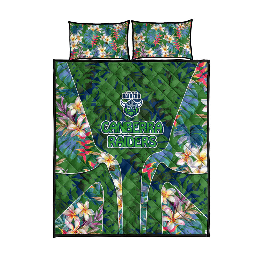 Canberra Raiders Quilt Bed Set Tropical Hibiscus Floral Pattern With Green And Navy Accents