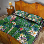 Canberra Raiders Quilt Bed Set Tropical Hibiscus Floral Pattern With Green And Navy Accents