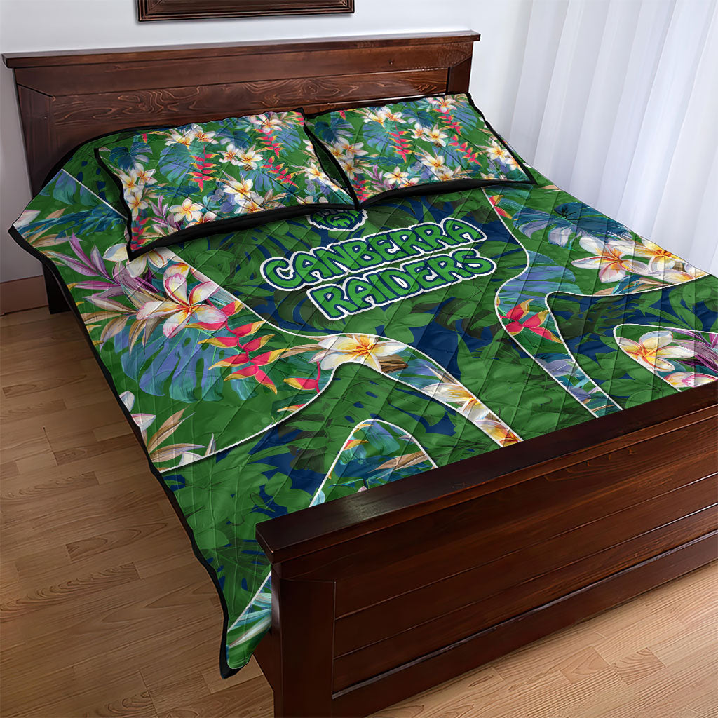Canberra Raiders Quilt Bed Set Tropical Hibiscus Floral Pattern With Green And Navy Accents