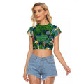 Canberra Raiders Raglan Cropped T Shirt Tropical Hibiscus Floral Pattern With Green And Navy Accents