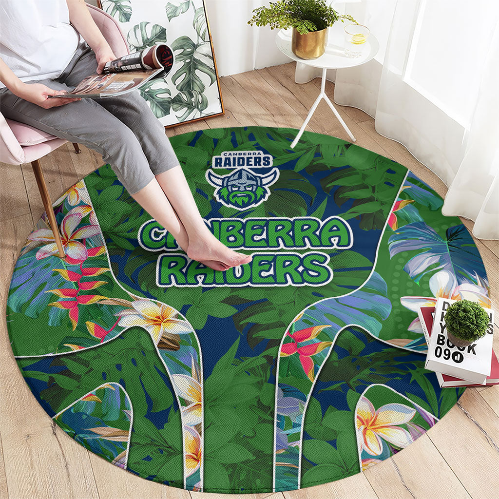 Canberra Raiders Round Carpet Tropical Hibiscus Floral Pattern With Green And Navy Accents