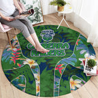 Canberra Raiders Round Carpet Tropical Hibiscus Floral Pattern With Green And Navy Accents