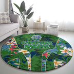 Canberra Raiders Round Carpet Tropical Hibiscus Floral Pattern With Green And Navy Accents