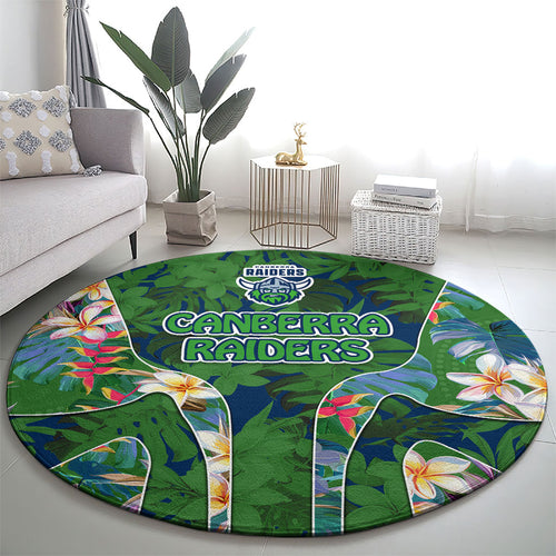 Canberra Raiders Round Carpet Tropical Hibiscus Floral Pattern With Green And Navy Accents