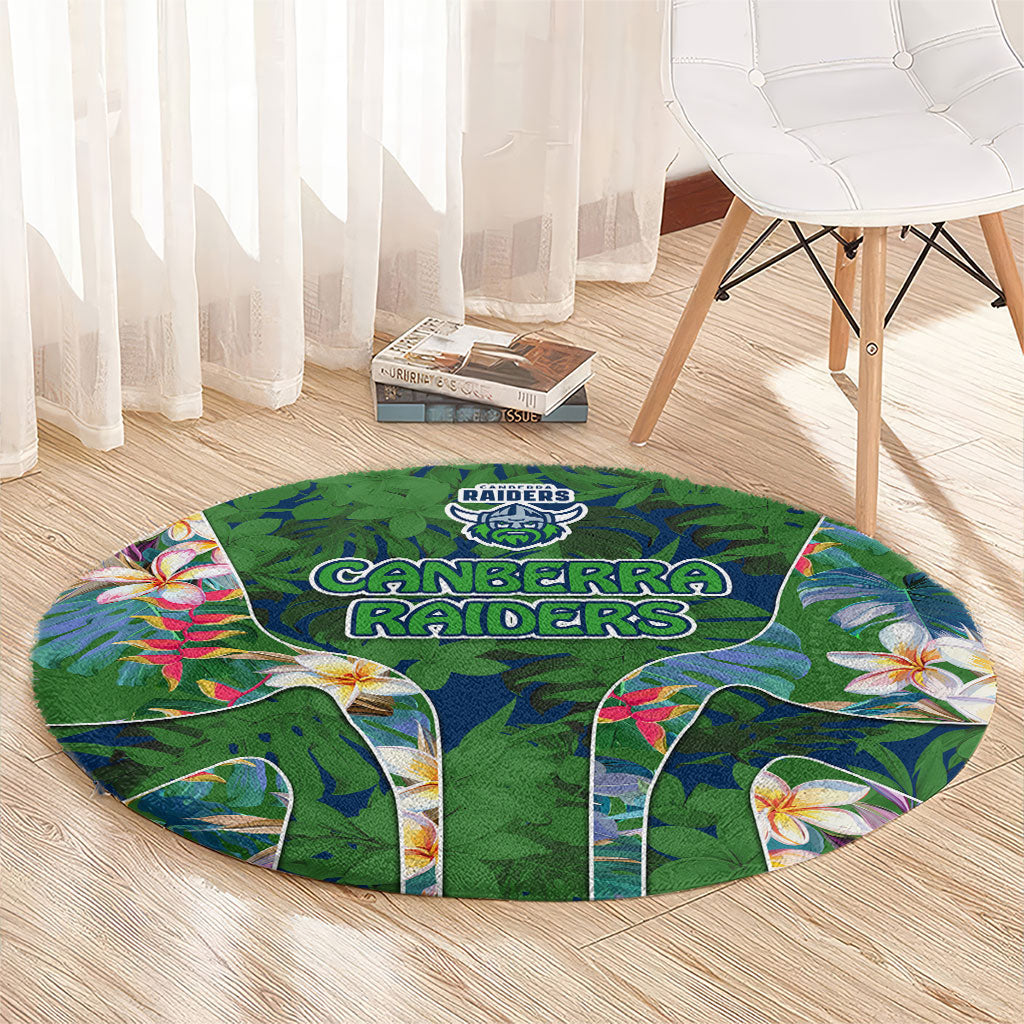 Canberra Raiders Round Carpet Tropical Hibiscus Floral Pattern With Green And Navy Accents