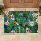Canberra Raiders Rubber Doormat Tropical Hibiscus Floral Pattern With Green And Navy Accents