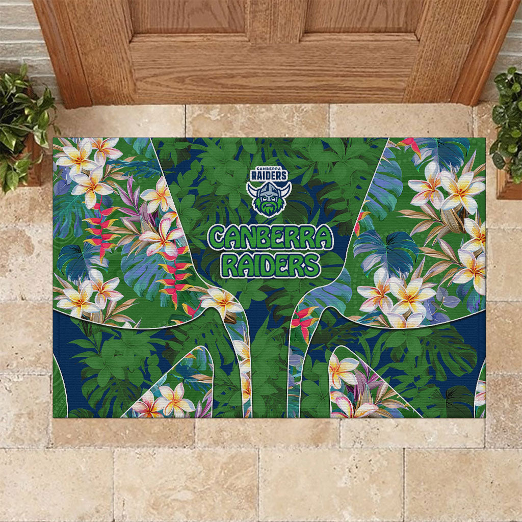 Canberra Raiders Rubber Doormat Tropical Hibiscus Floral Pattern With Green And Navy Accents