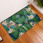 Canberra Raiders Rubber Doormat Tropical Hibiscus Floral Pattern With Green And Navy Accents