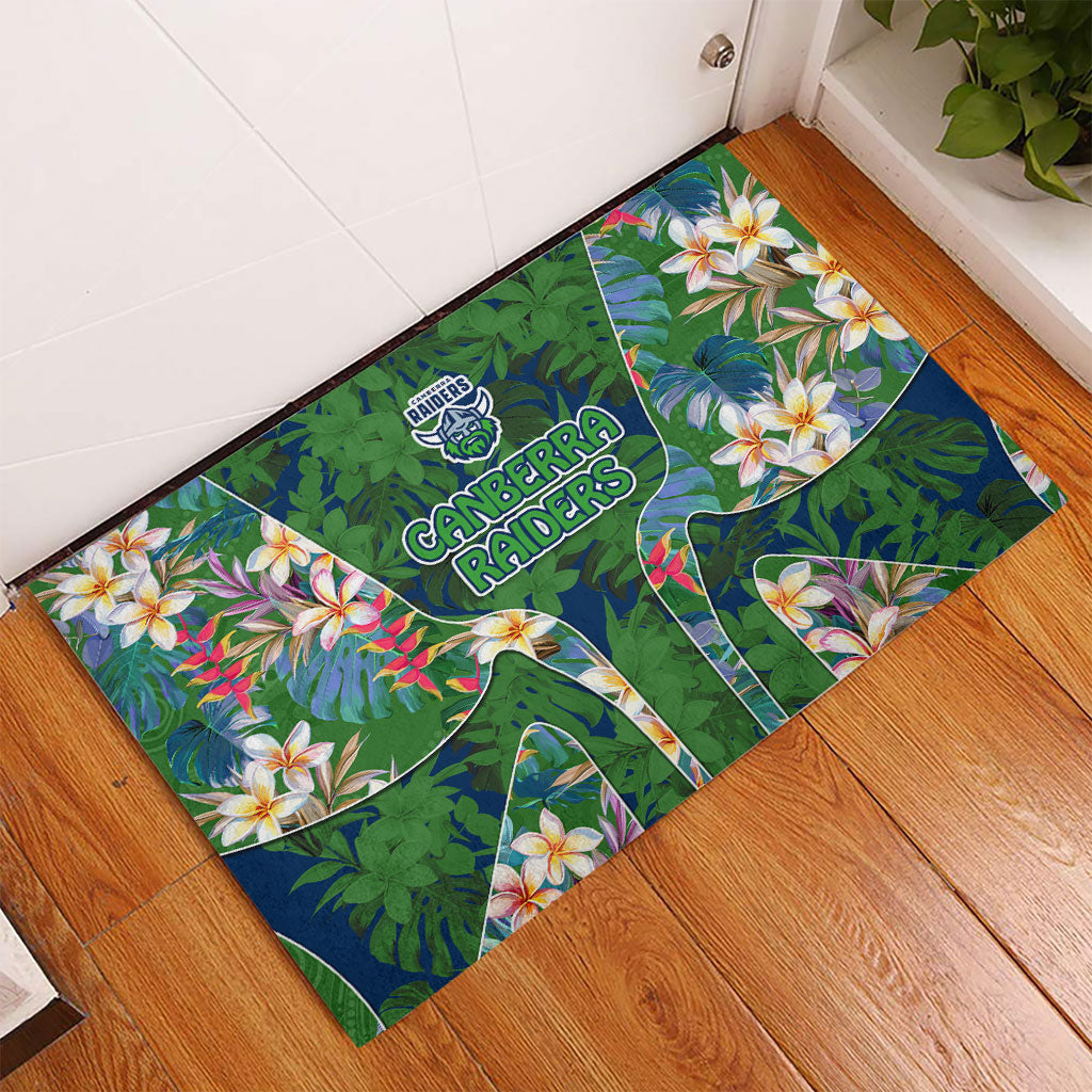 Canberra Raiders Rubber Doormat Tropical Hibiscus Floral Pattern With Green And Navy Accents