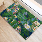 Canberra Raiders Rubber Doormat Tropical Hibiscus Floral Pattern With Green And Navy Accents