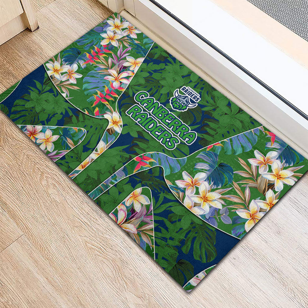 Canberra Raiders Rubber Doormat Tropical Hibiscus Floral Pattern With Green And Navy Accents