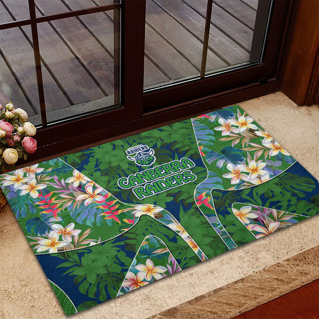 Canberra Raiders Rubber Doormat Tropical Hibiscus Floral Pattern With Green And Navy Accents