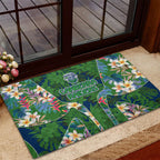 Canberra Raiders Rubber Doormat Tropical Hibiscus Floral Pattern With Green And Navy Accents