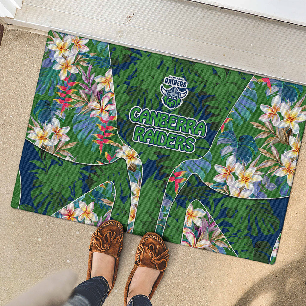 Canberra Raiders Rubber Doormat Tropical Hibiscus Floral Pattern With Green And Navy Accents