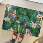 Canberra Raiders Rubber Doormat Tropical Hibiscus Floral Pattern With Green And Navy Accents