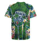Canberra Raiders Rugby Jersey Tropical Hibiscus Floral Pattern With Green And Navy Accents