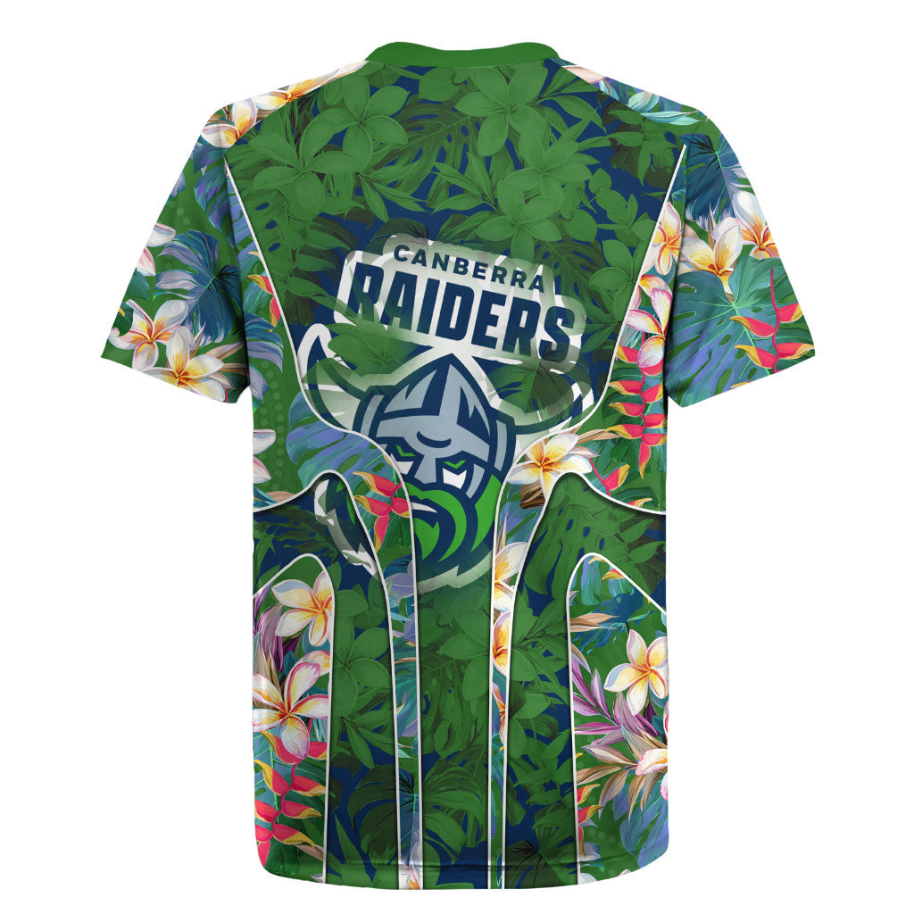 Canberra Raiders Rugby Jersey Tropical Hibiscus Floral Pattern With Green And Navy Accents