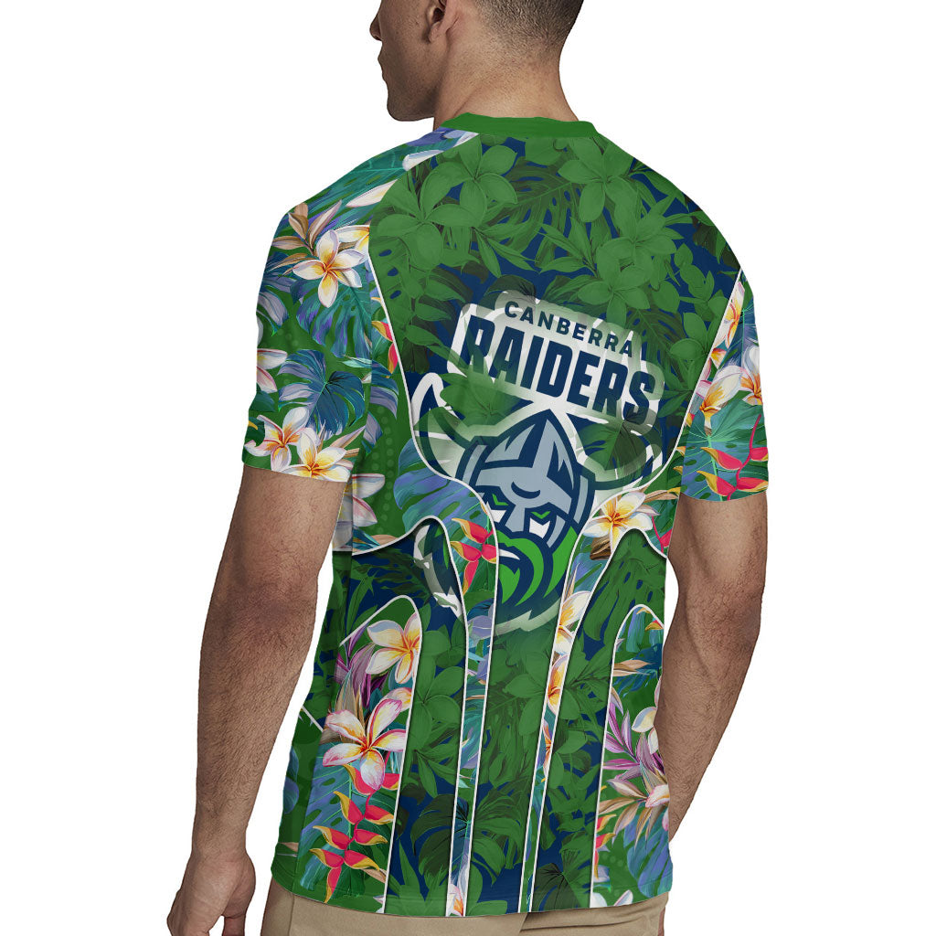 Canberra Raiders Rugby Jersey Tropical Hibiscus Floral Pattern With Green And Navy Accents