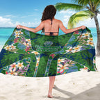 Canberra Raiders Sarong Tropical Hibiscus Floral Pattern With Green And Navy Accents