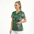 Canberra Raiders Scrub Top Tropical Hibiscus Floral Pattern With Green And Navy Accents