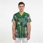Canberra Raiders Scrub Top Tropical Hibiscus Floral Pattern With Green And Navy Accents