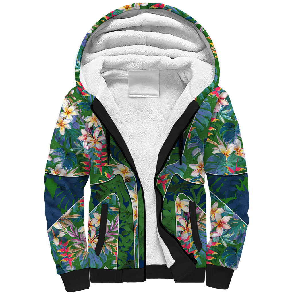 Canberra Raiders Sherpa Hoodie Tropical Hibiscus Floral Pattern With Green And Navy Accents