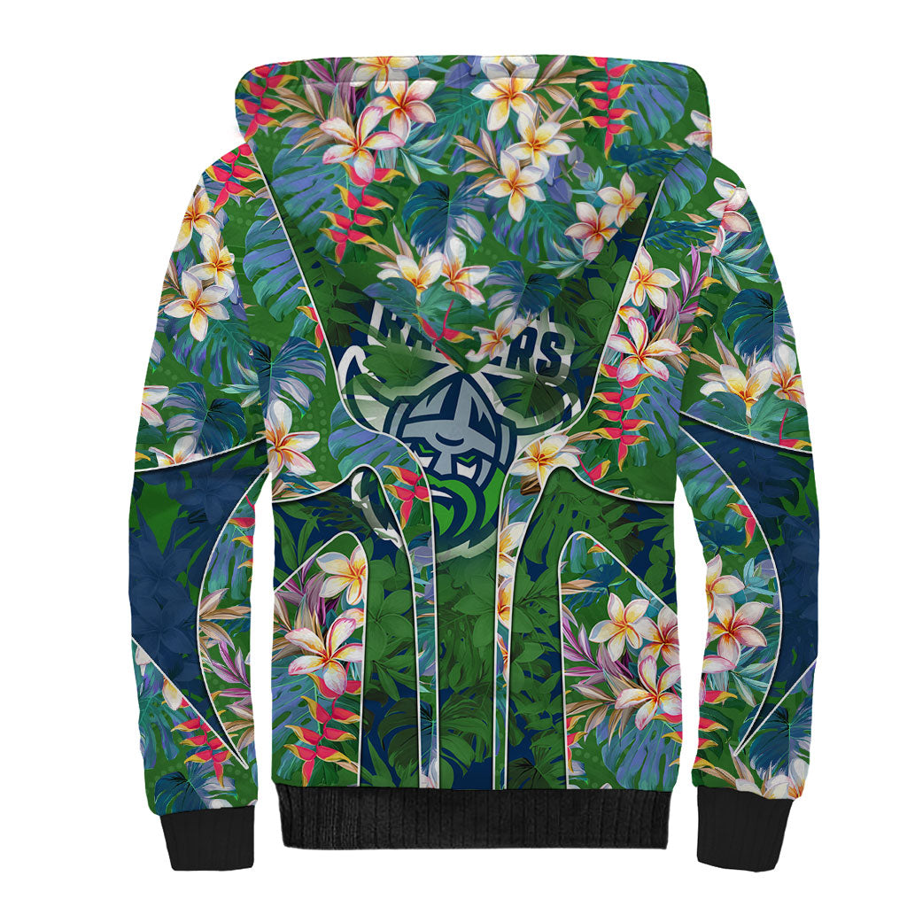 Canberra Raiders Sherpa Hoodie Tropical Hibiscus Floral Pattern With Green And Navy Accents