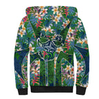Canberra Raiders Sherpa Hoodie Tropical Hibiscus Floral Pattern With Green And Navy Accents