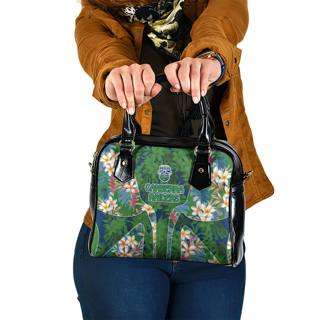 Canberra Raiders Shoulder Handbag Tropical Hibiscus Floral Pattern With Green And Navy Accents