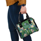 Canberra Raiders Shoulder Handbag Tropical Hibiscus Floral Pattern With Green And Navy Accents