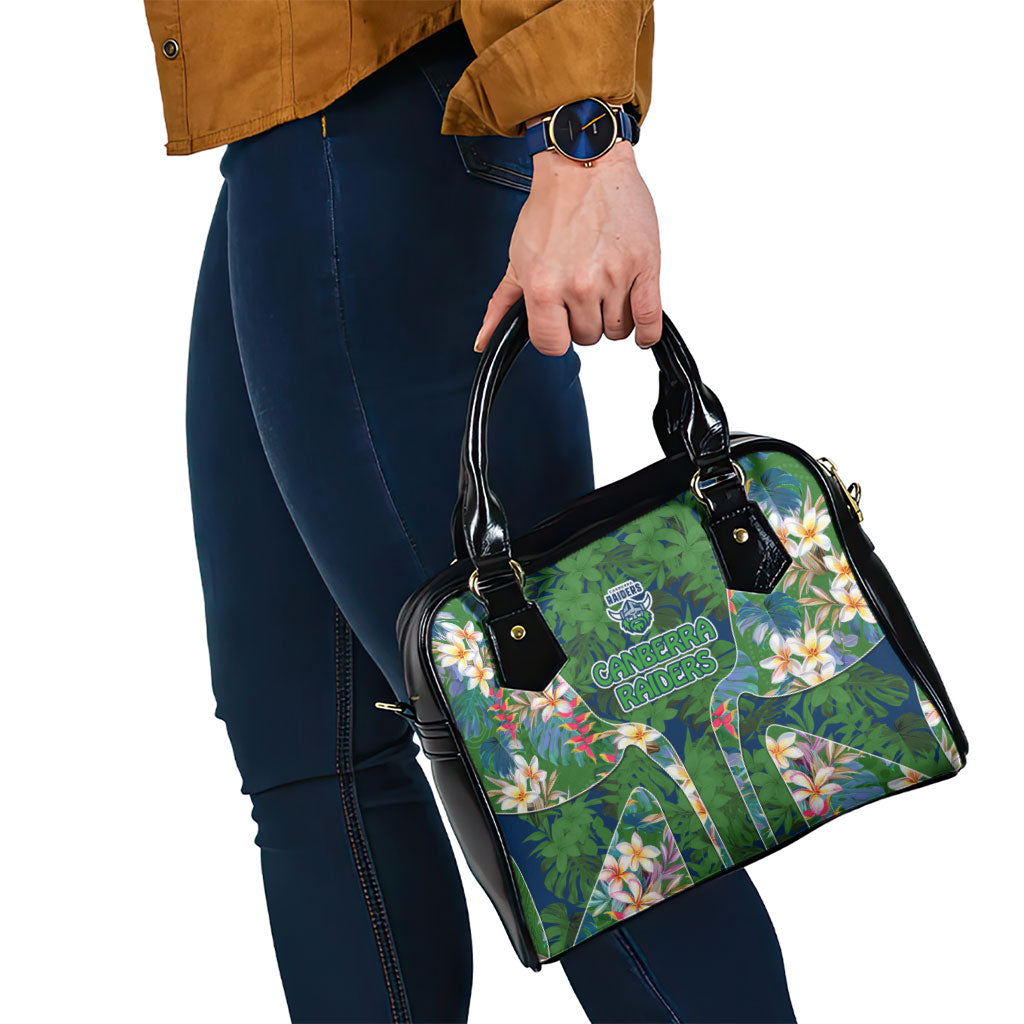 Canberra Raiders Shoulder Handbag Tropical Hibiscus Floral Pattern With Green And Navy Accents