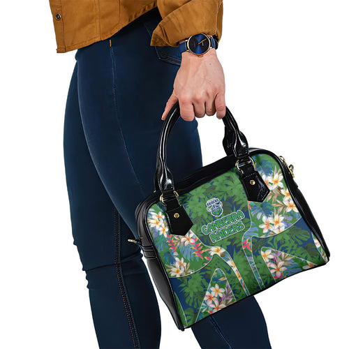 Canberra Raiders Shoulder Handbag Tropical Hibiscus Floral Pattern With Green And Navy Accents