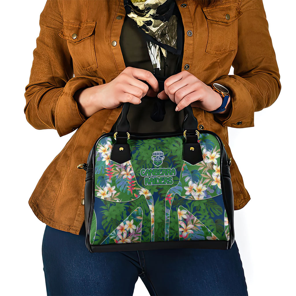 Canberra Raiders Shoulder Handbag Tropical Hibiscus Floral Pattern With Green And Navy Accents