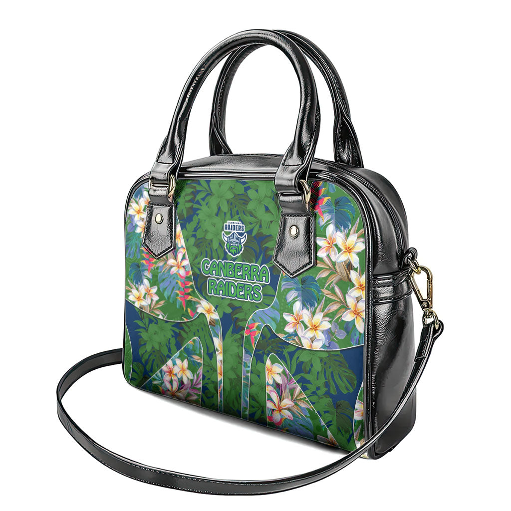 Canberra Raiders Shoulder Handbag Tropical Hibiscus Floral Pattern With Green And Navy Accents