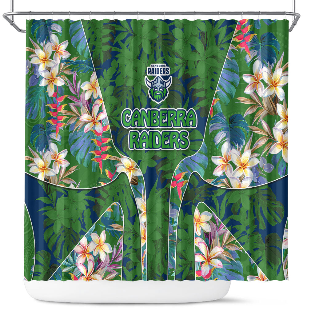 Canberra Raiders Shower Curtain Tropical Hibiscus Floral Pattern With Green And Navy Accents