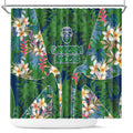 Canberra Raiders Shower Curtain Tropical Hibiscus Floral Pattern With Green And Navy Accents