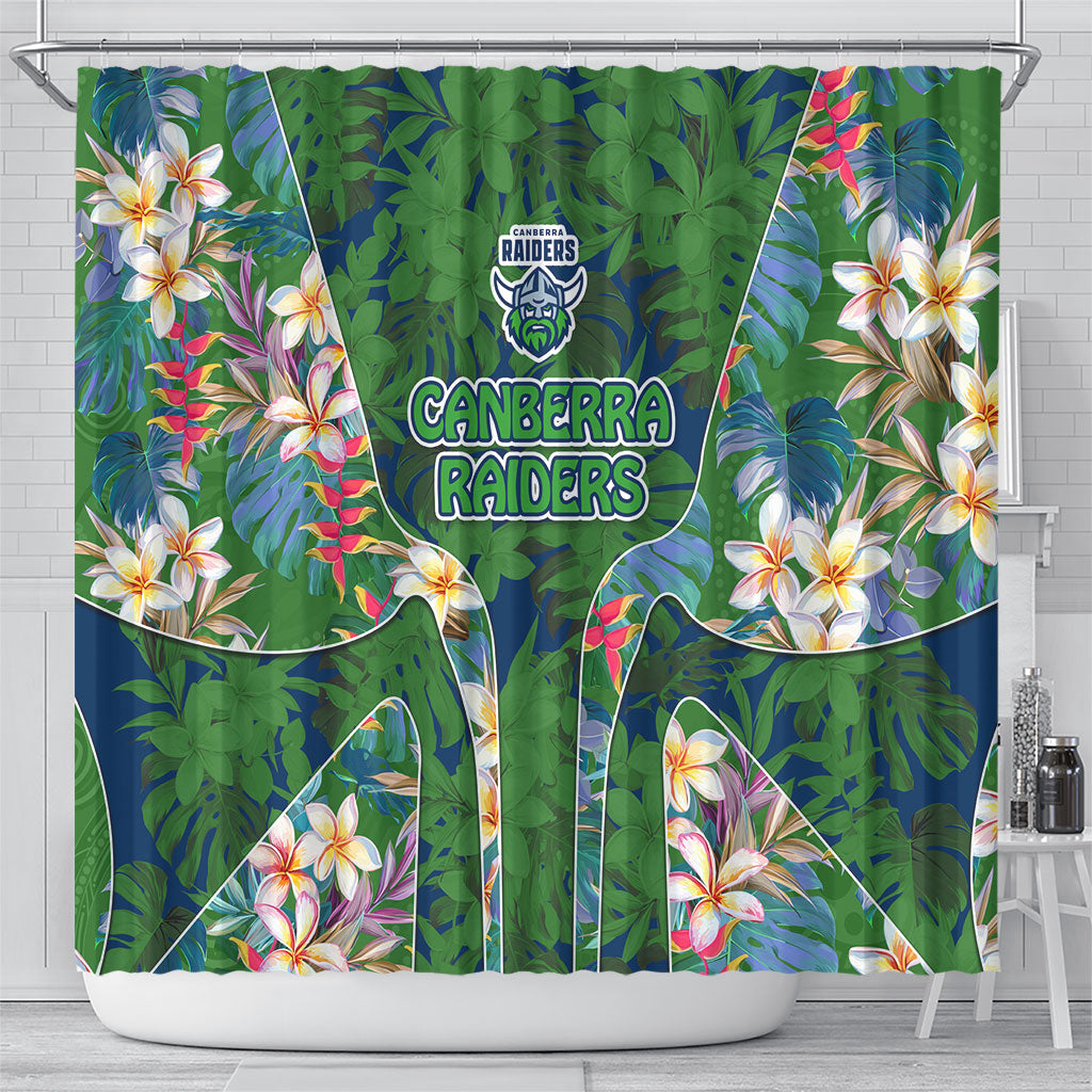 Canberra Raiders Shower Curtain Tropical Hibiscus Floral Pattern With Green And Navy Accents